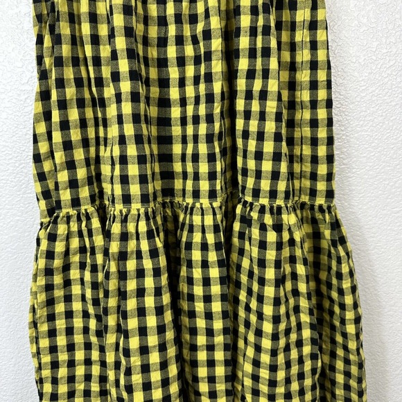 Asos Collusion Dress Size 0 Yellow Black Gingham Tiered Sleeveless Midi - Picture 9 of 14
